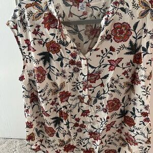 Old Navy Floral Blouse - Red, Black, Cream